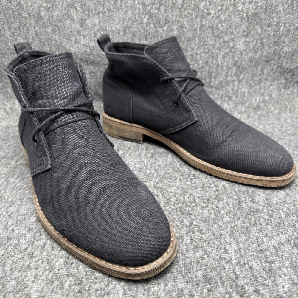 Perry Ellis Portfolio Tim II Canvas Chukka Boots Mens US 10 Black Lace Up Ankle